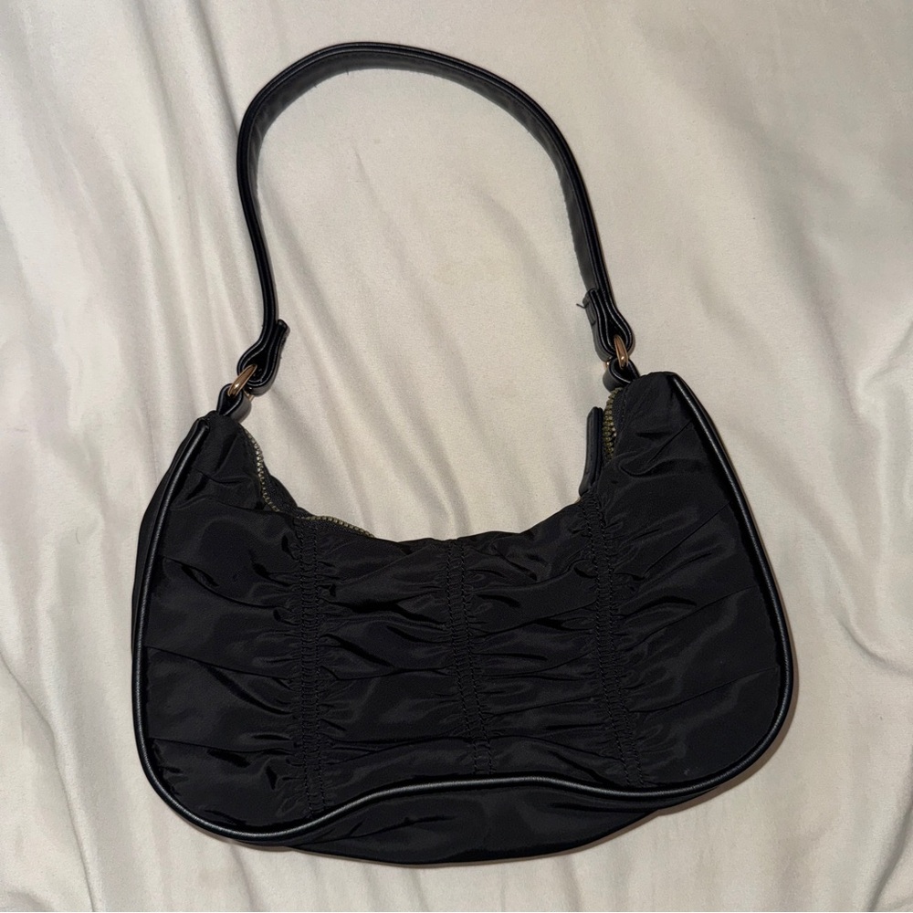 Black Women’s Shoulder Bag Nylon Ruched Gold Hardware NEW Grossi y2k